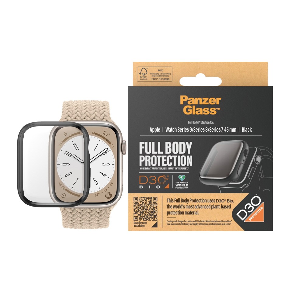 PanzerGlass - FullBody Apple Watch 9 big - Klar med D3O
