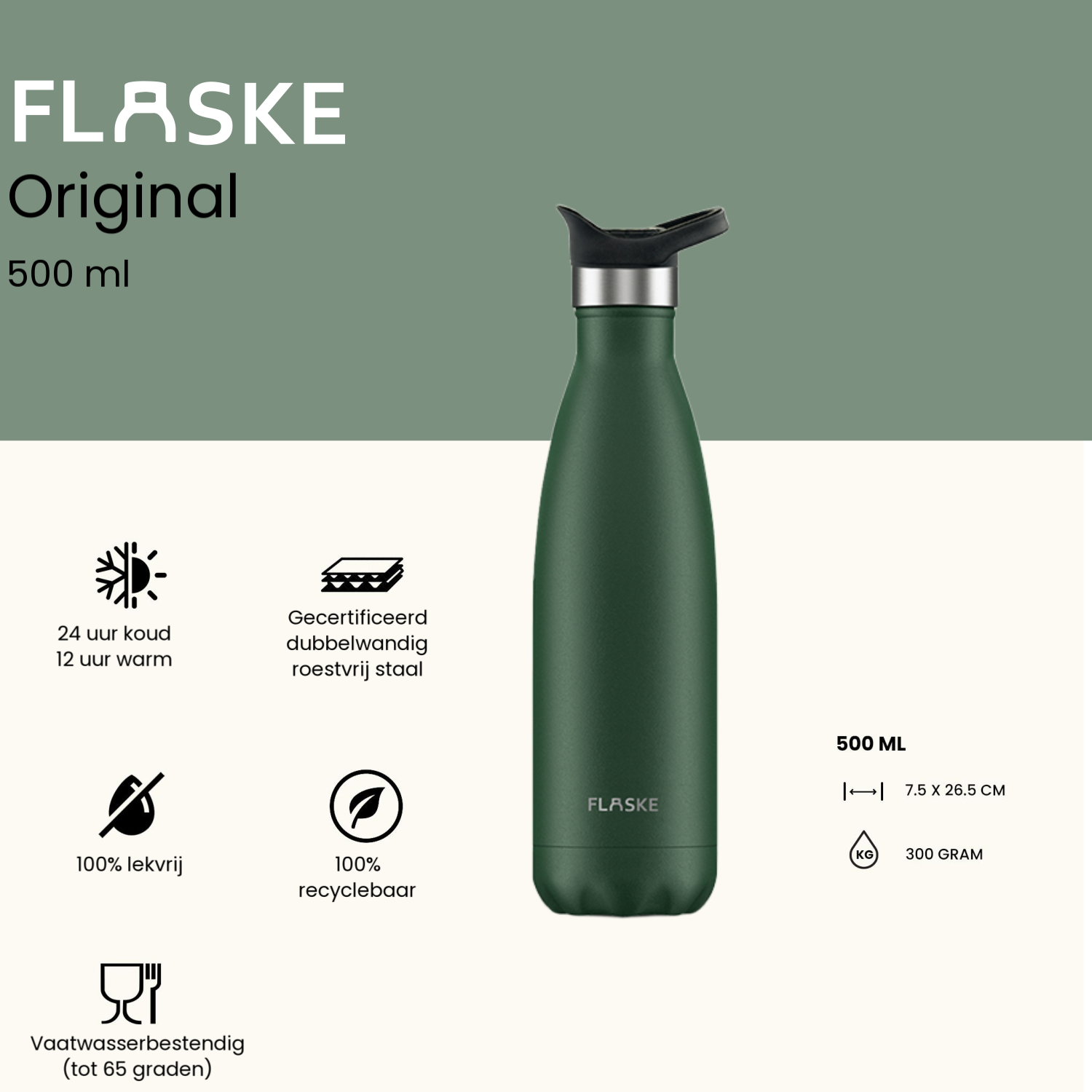Flaske 500 ml  rvs drinkfles - moss