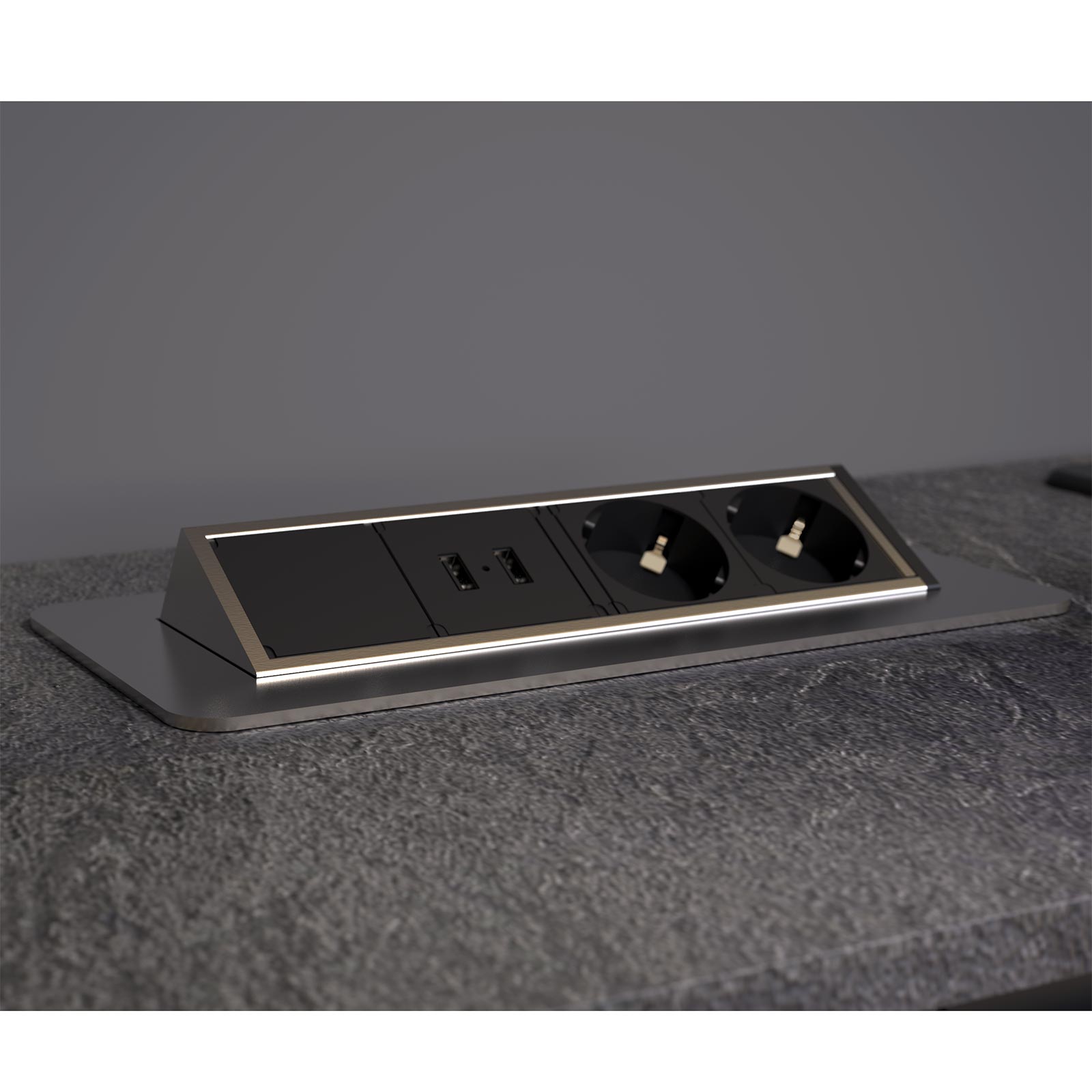 2-fach Steckdosenelement - schwarz-silber - USB - versenkbar