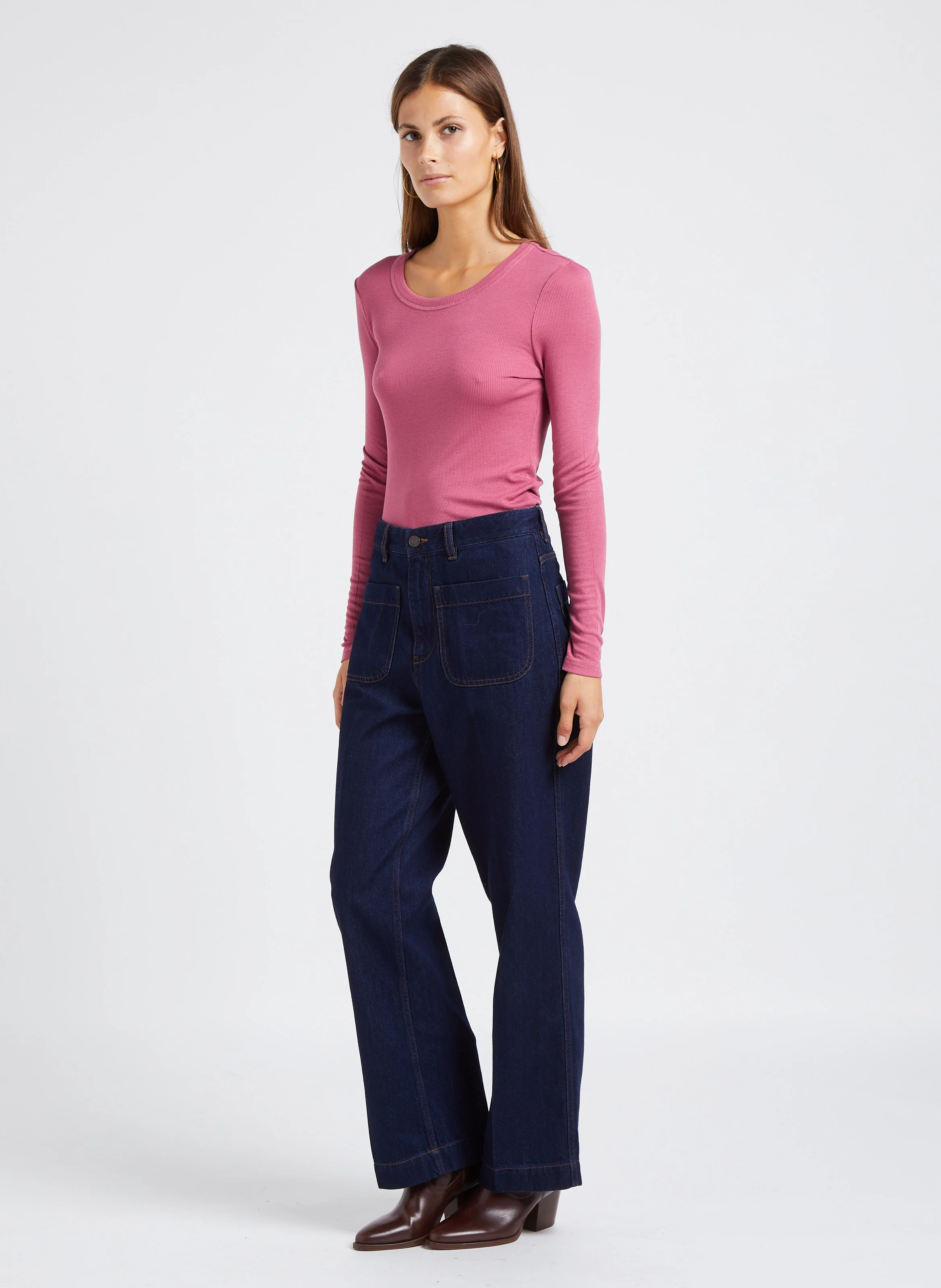 SAMUEL - Jean droit taille haute en coton | Bleu