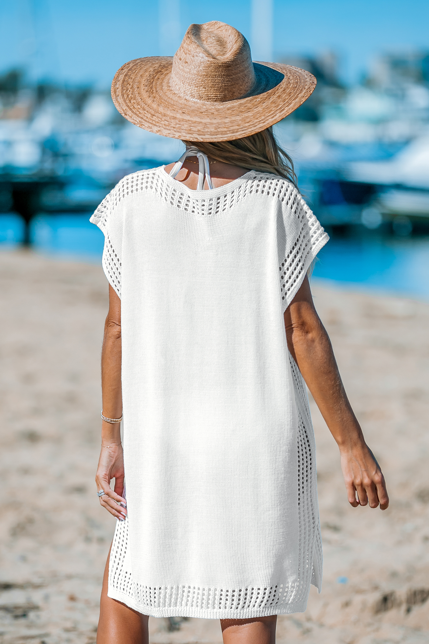 Robe cover up en tricot découpée blanche