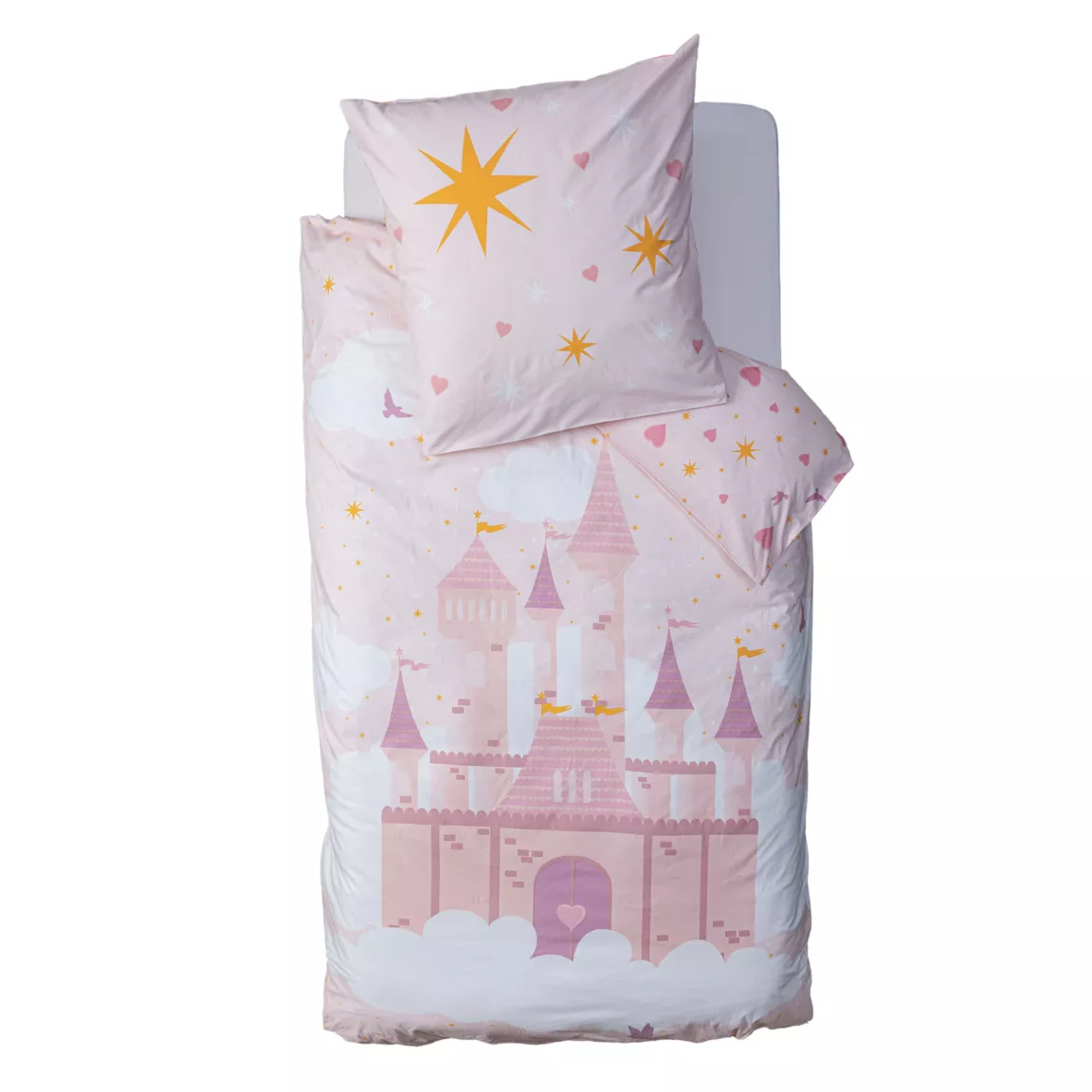 Housse de couette et une taie enfant coton (140 x 200 cm) Château Rose