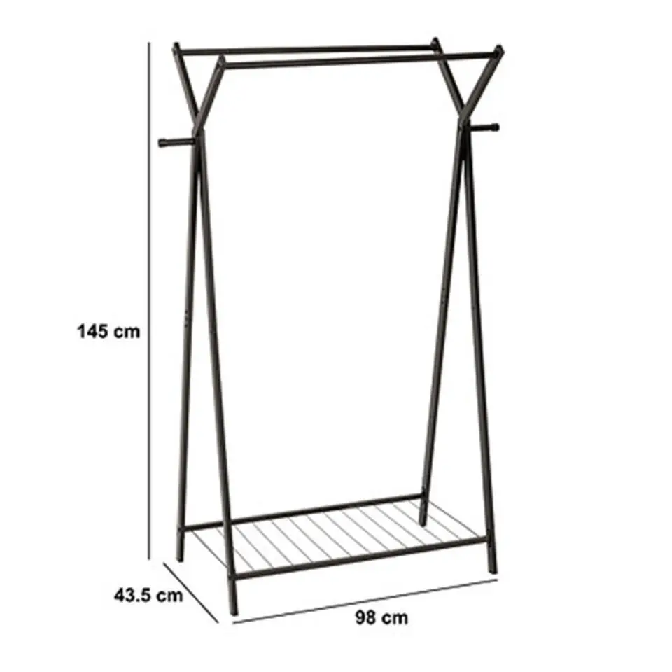 5Five Kledingrek met dubbele stang - rvs - zwart - 98x42x145 cm