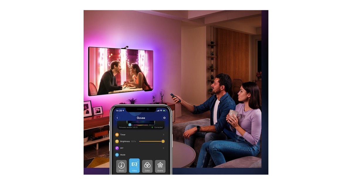 GoveeH6199 DreamView T1 TV achtergrondverlichting sfeerverlichting  (5 meter, RGBIC, Wifi, Bluetooth, voor 75 - 85 inch tv's)