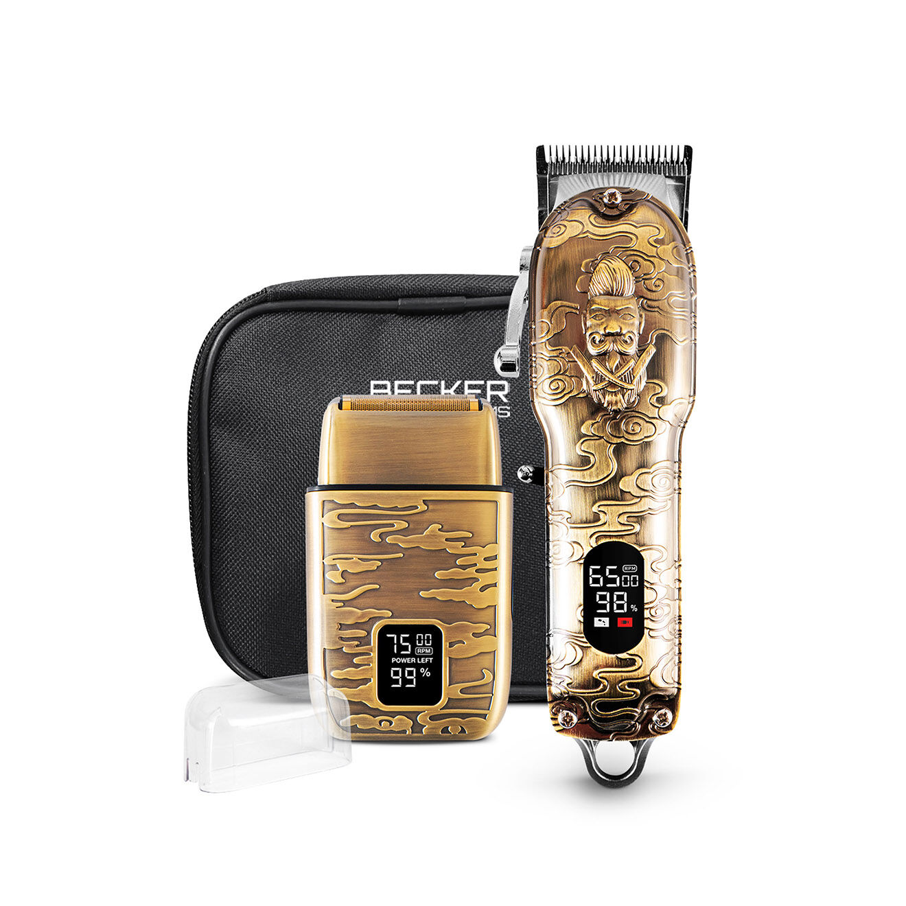 Becker Shaves & Trims Kit de tondeuse et rasoir sans fil avec trousse barber lab2 doré