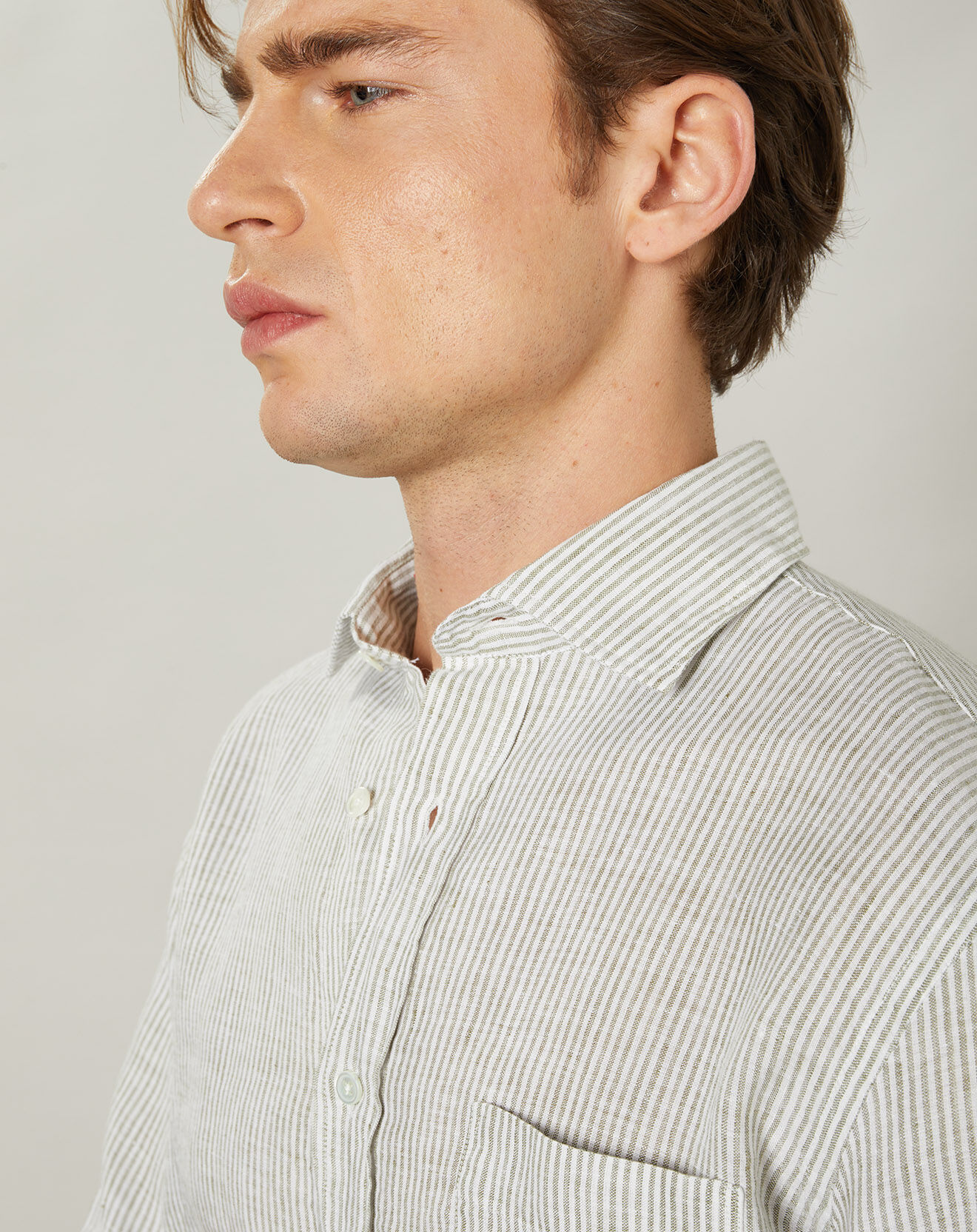Hartford Chemise regular 100% Lin Paul army