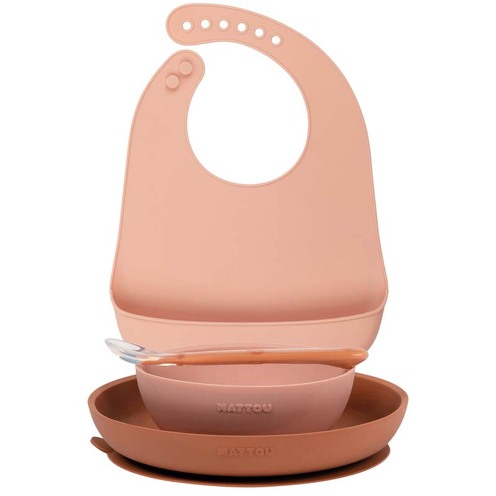 Coffret de repas avec bavoir Rose - NATTOU