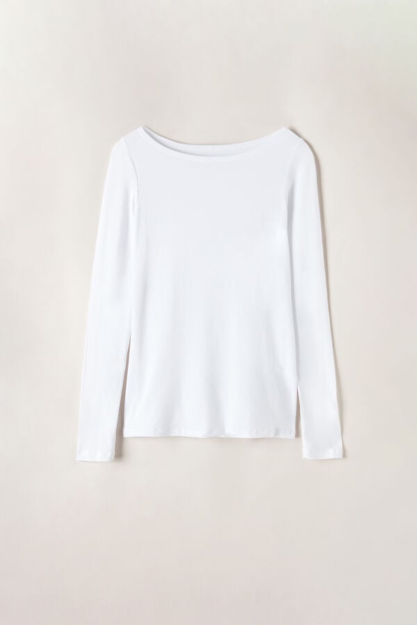 Camiseta de manga comprida com decote canoa em micromodal