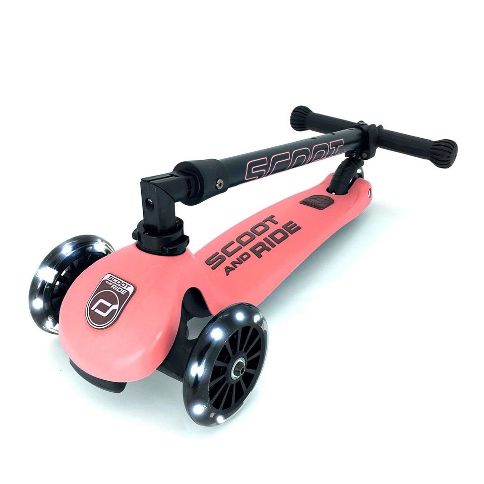 Scoot & Ride - Highwaykick 3 LED + Børnehjelm S-M - Peach (Bundle).