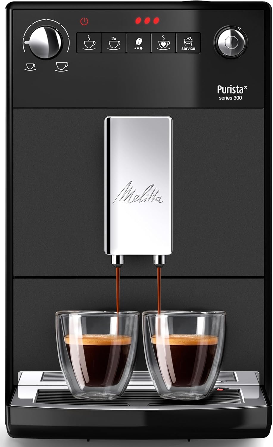 Melitta Purista Kaffeevollautomat, Mattschwarz, Flüsterleises Mahlwerk, Individuelle Kaffeezubereitung, Kompakte Größe, 1,2L Wassertank