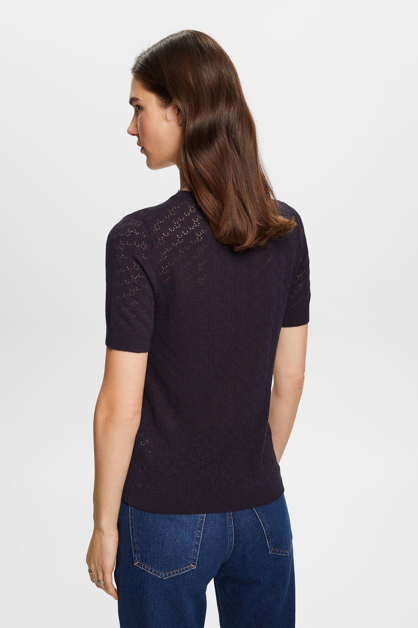 Camisa justa de cor sólida com linho - Azul marinho