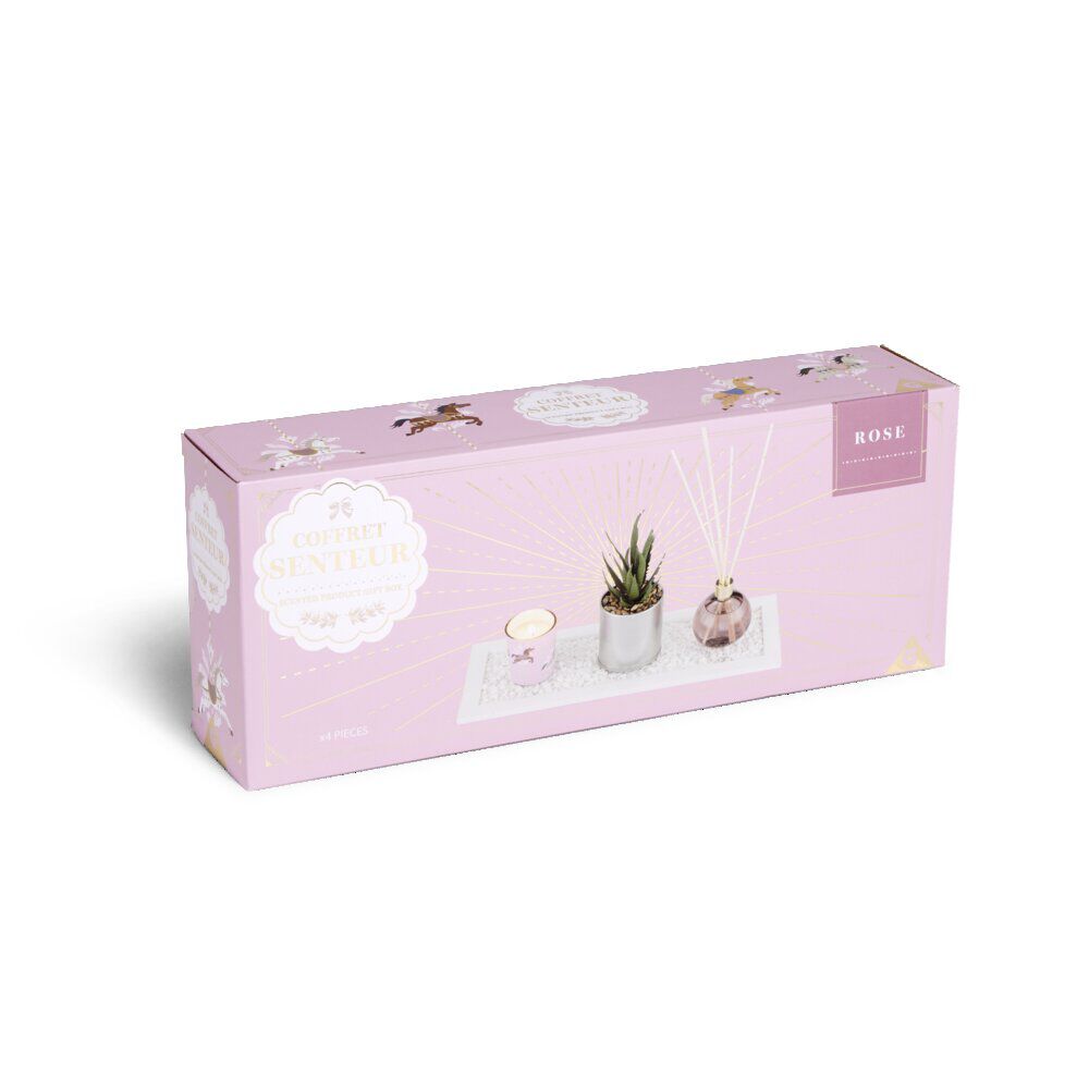 Coffret senteur bougie/plateau/diffuseur/plante artificielle