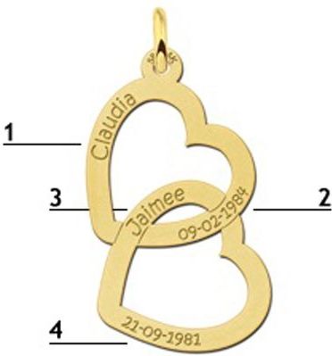 Ketting hanger Goud twee harten