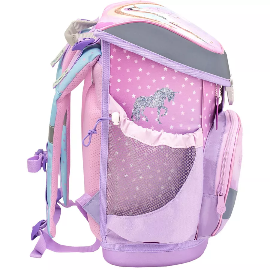 Belmil Schulranzen Mini Fit Schulranzen Set 4-teilig mit Brustgurt Rainbow Unicorn