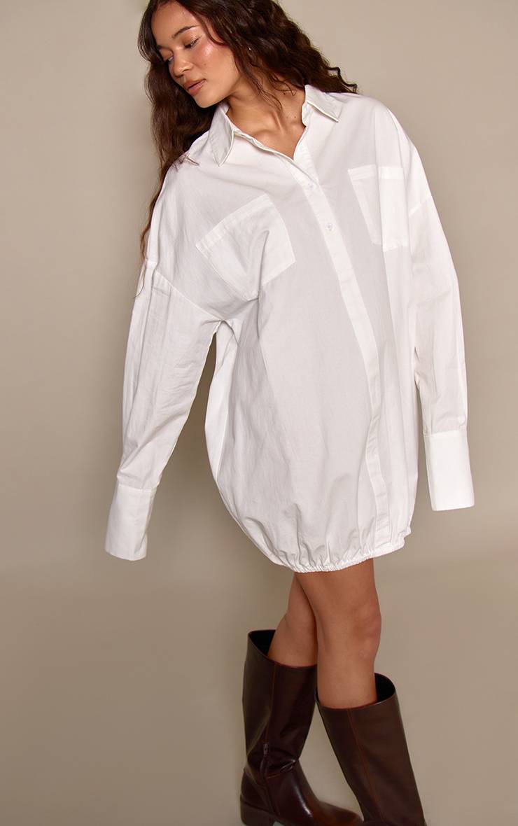 Blanc Robe Bouffante En Popeline De Coton À Manches Longues