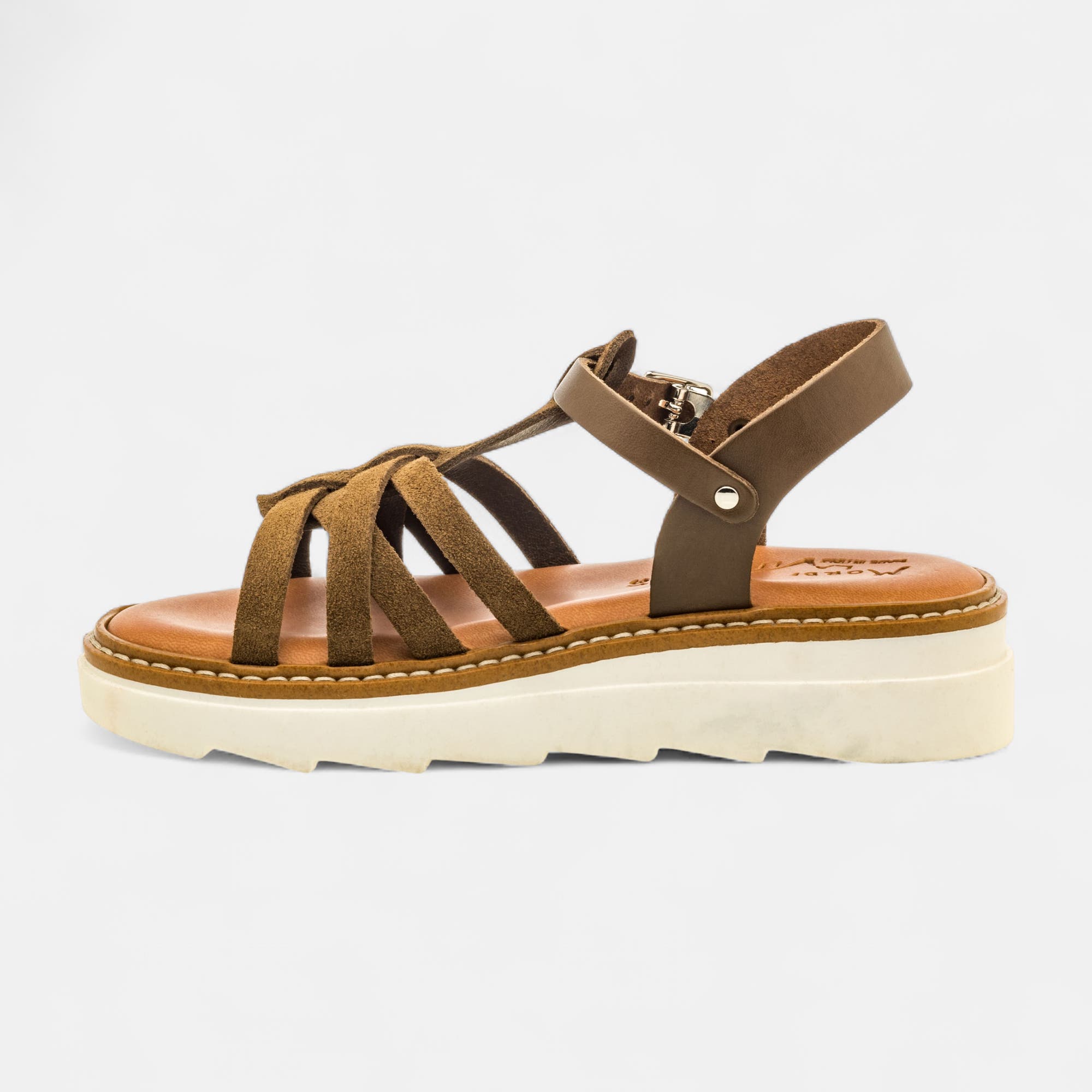 Nu-pieds Fille en cuir kaki