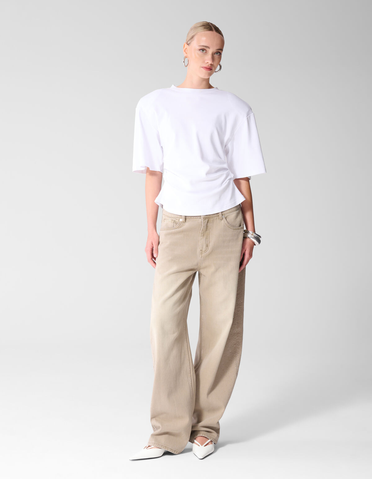 Baggy Fit Strass Jeans Lichtbruin