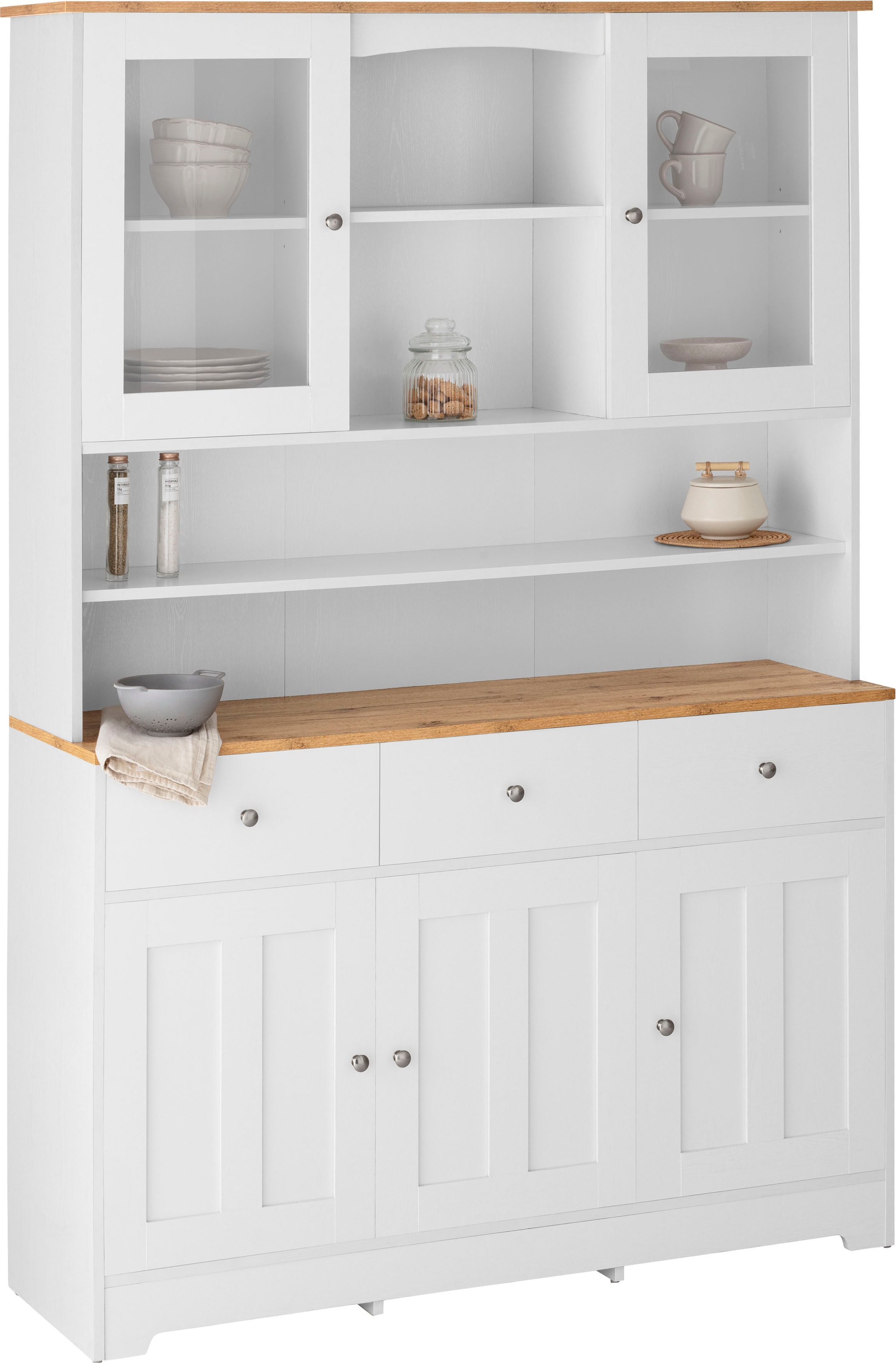 Home affaire Buffet »Kate« Breite 128 cm, mit Glastüren und Holztüren, Metallgriffe, Höhe 182 cm