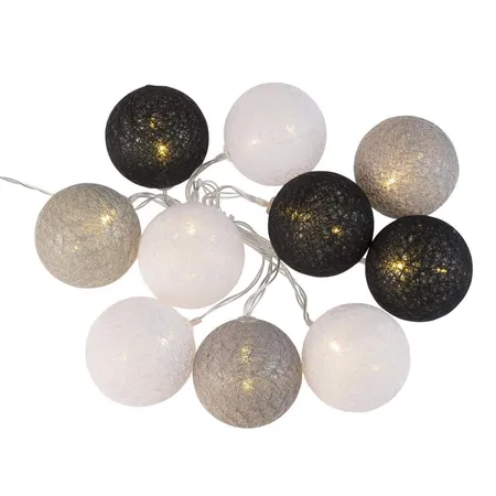 Idena LED Lichterkette, 10 LED Baumwollkugeln, warm weiß, batteriebetrieben, Timer Funktion, innen