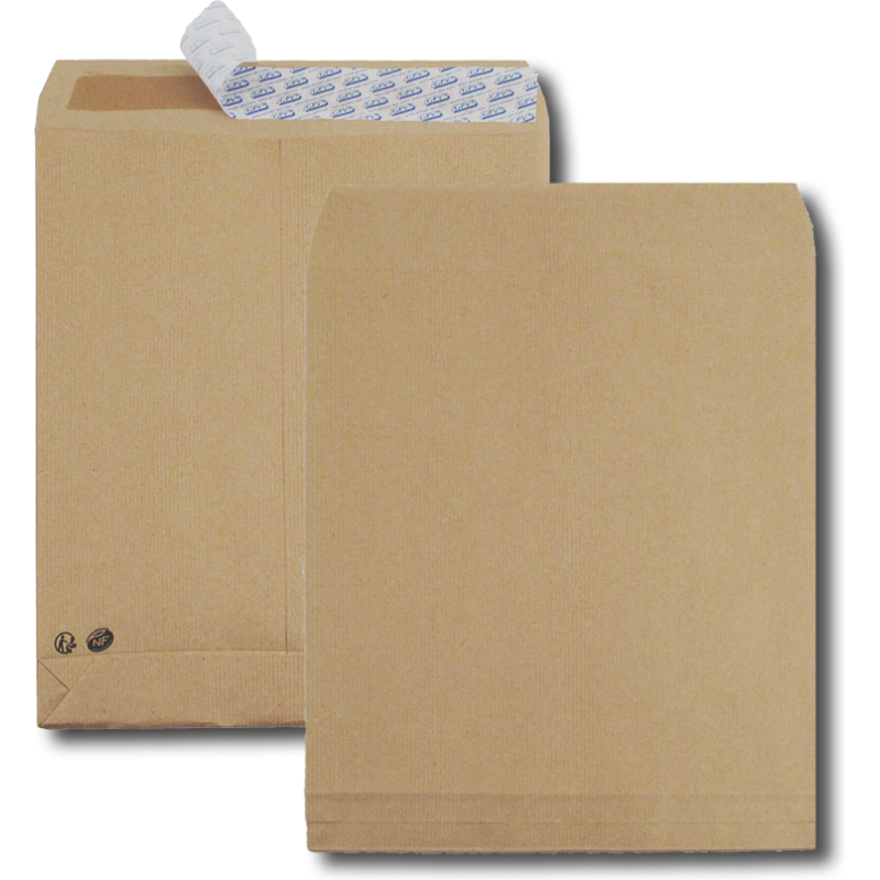 Boite de 250 sacs à soufflets kraft brun 26 280x375 120 g/m² bande de protection