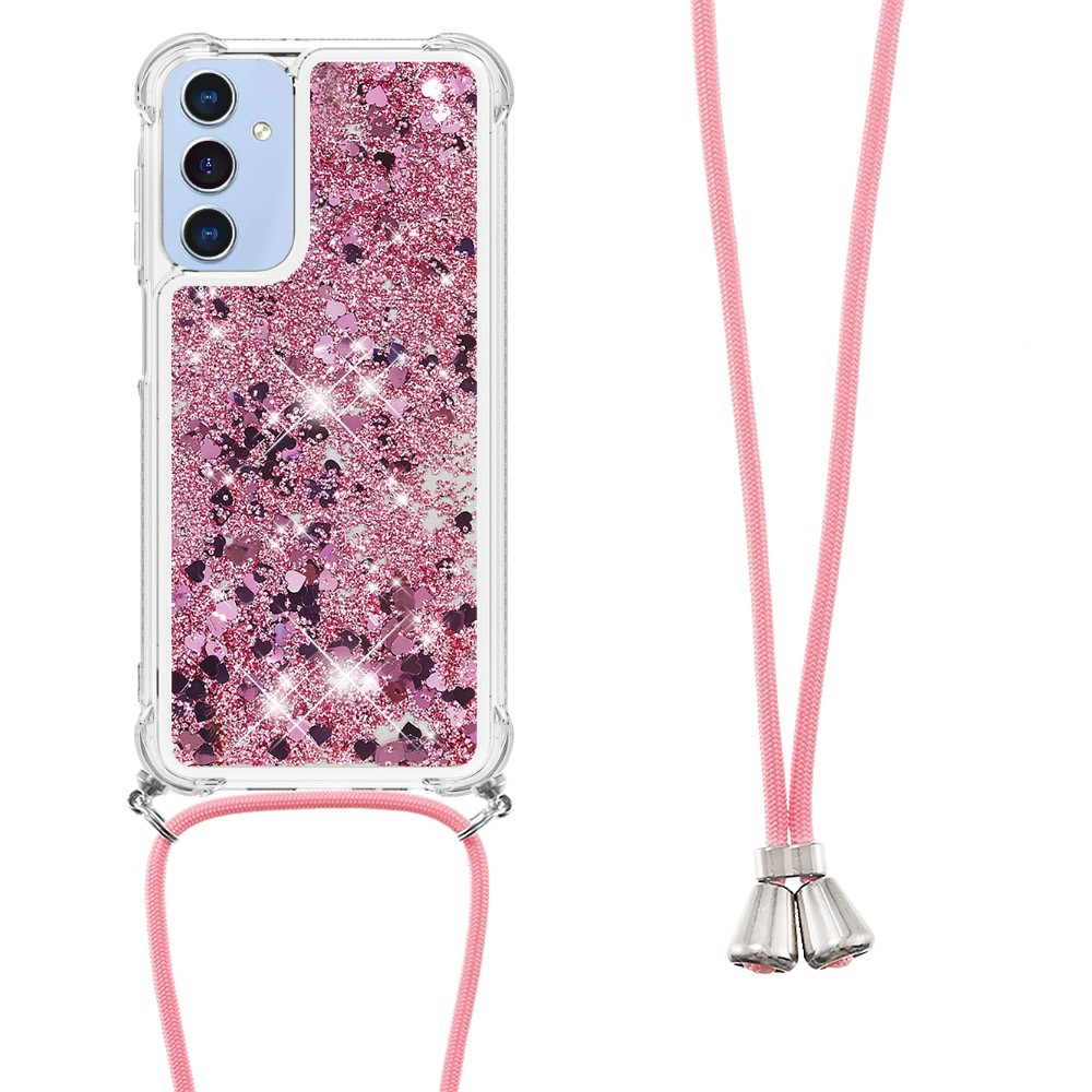 Samsung Galaxy A16 Necklace Gummi Hülle Liquid Glitzer   Handykette - Roségold