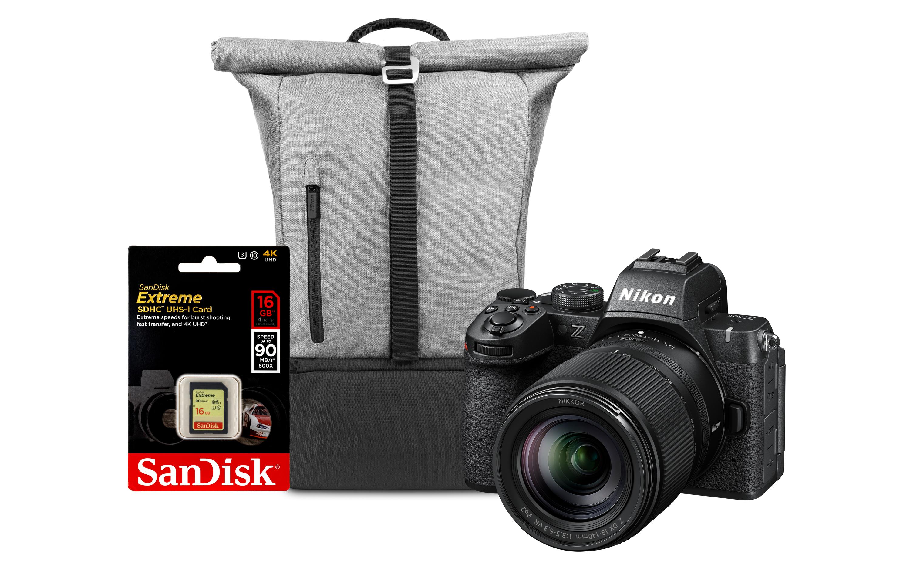 Fotokamera Z50 II Kit 18-140mm<br>Leistungsstarke spiegellose Digitalkamera mit 18-140mm Objektiv, Rucksack und Speicherkarte
