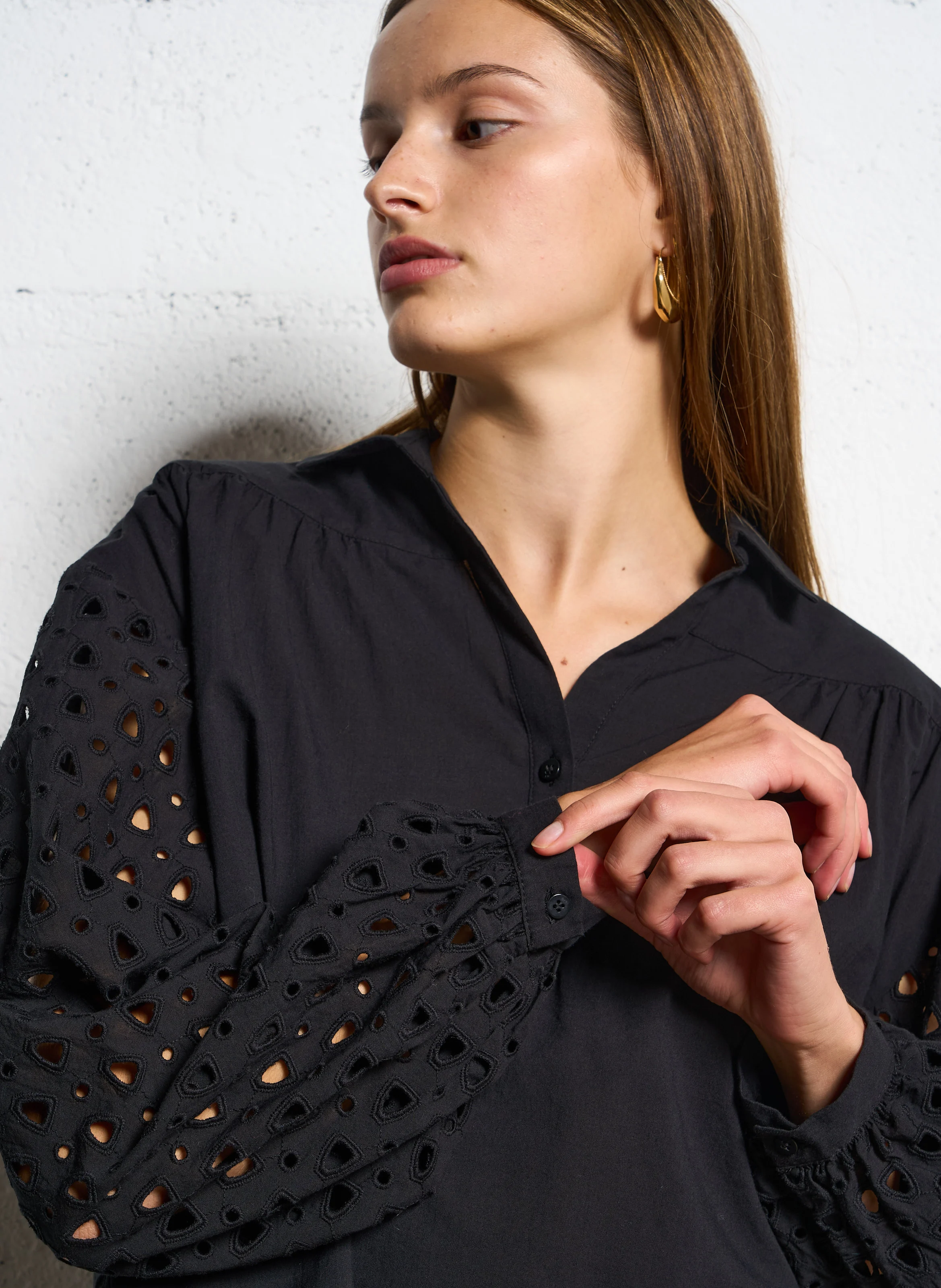 CUNCA - Blouse ample brodée en coton | Noir
