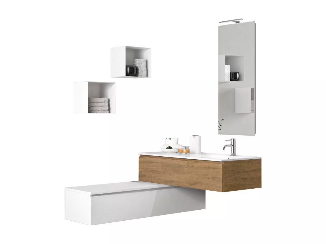 Ensemble salle de bain 7 pièces ASTRA chêne miel/blanc