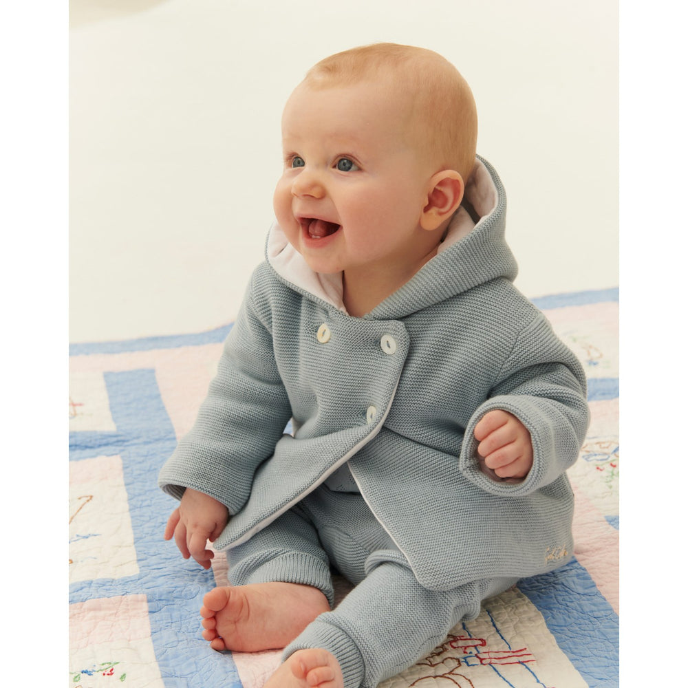 Køb COPENHAGEN COLORS Dusty Blue W Cream Bomuld Baby Jakke W. Hætte