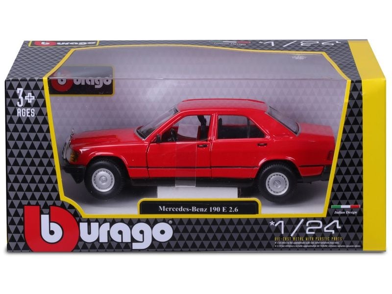 BBurago Mercedes Benz 190E 1987 Rot 1:24 Sammlermodell im Massstab 1:24