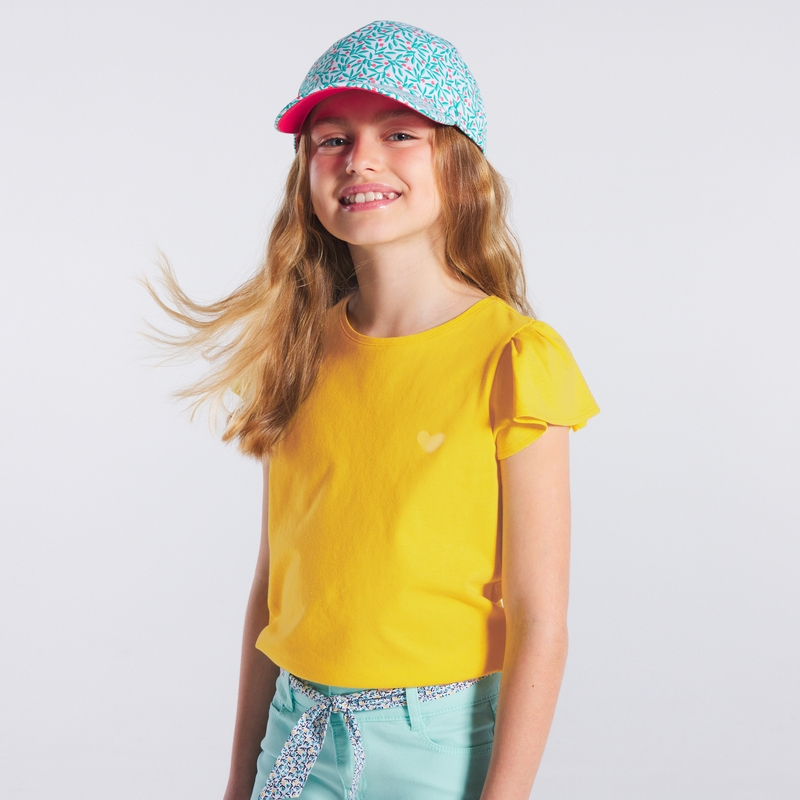 T-shirt à manches courtes volantées jaune fille