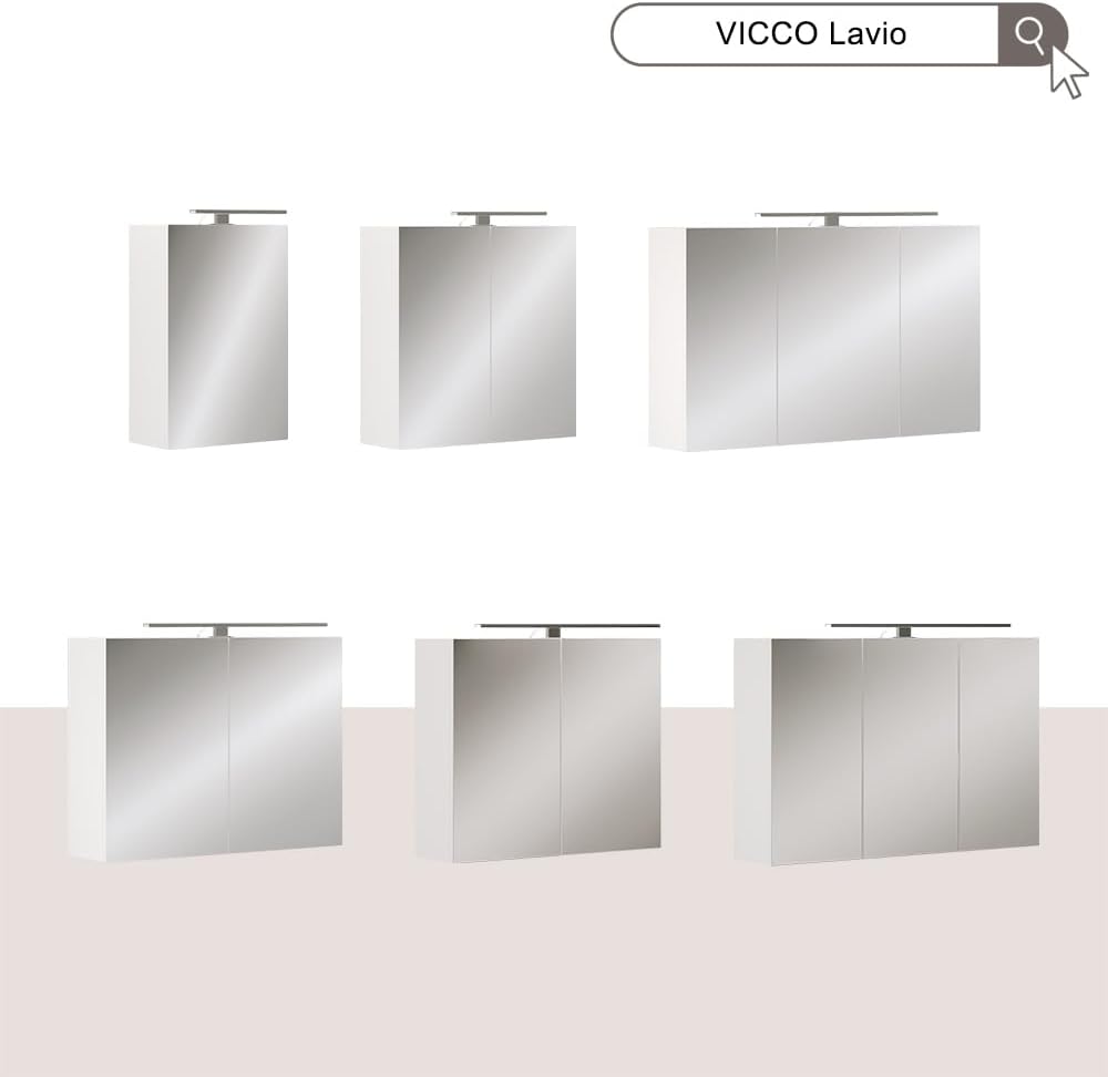 Vicco Badspiegelschrank Lavio, Weiß, 90 x 60 cm mit LED-Beleuchtung
