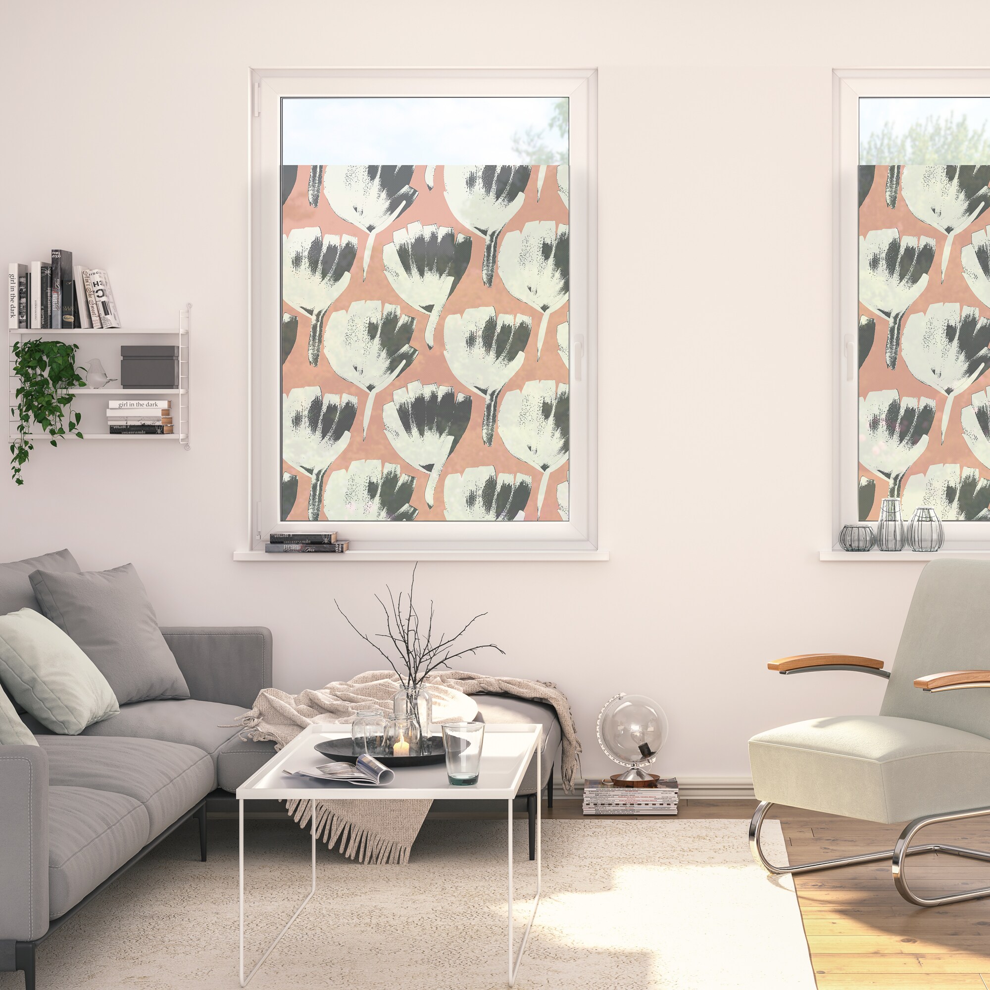 Lichtblick Fensterfolie selbstklebend, Sichtschutz, Jumbo Flowers on salmon - Rot