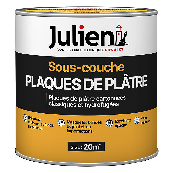Sous-couche Plaques platre murs et plafonds pièces sèches Julien Mat Blanc 2,5L