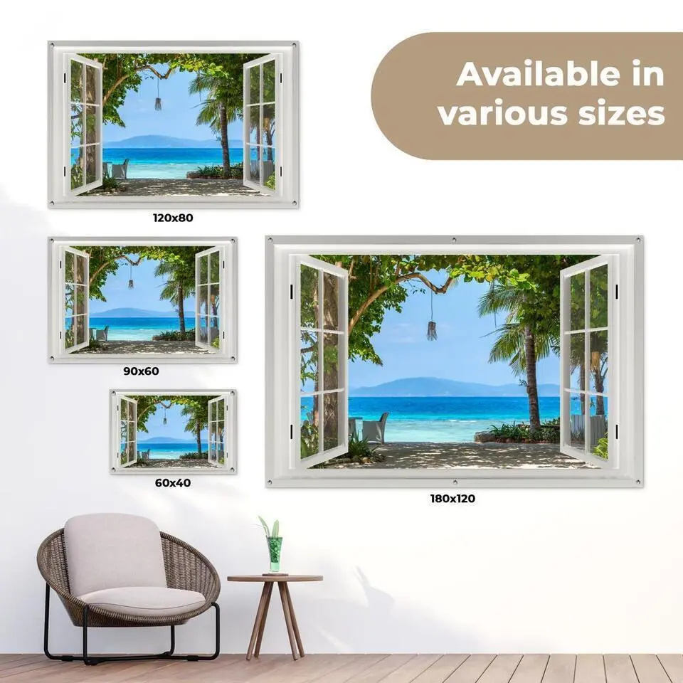 MuchoWow Tuinposter 90x60cm Doorkijk Boom Zee Palmboom