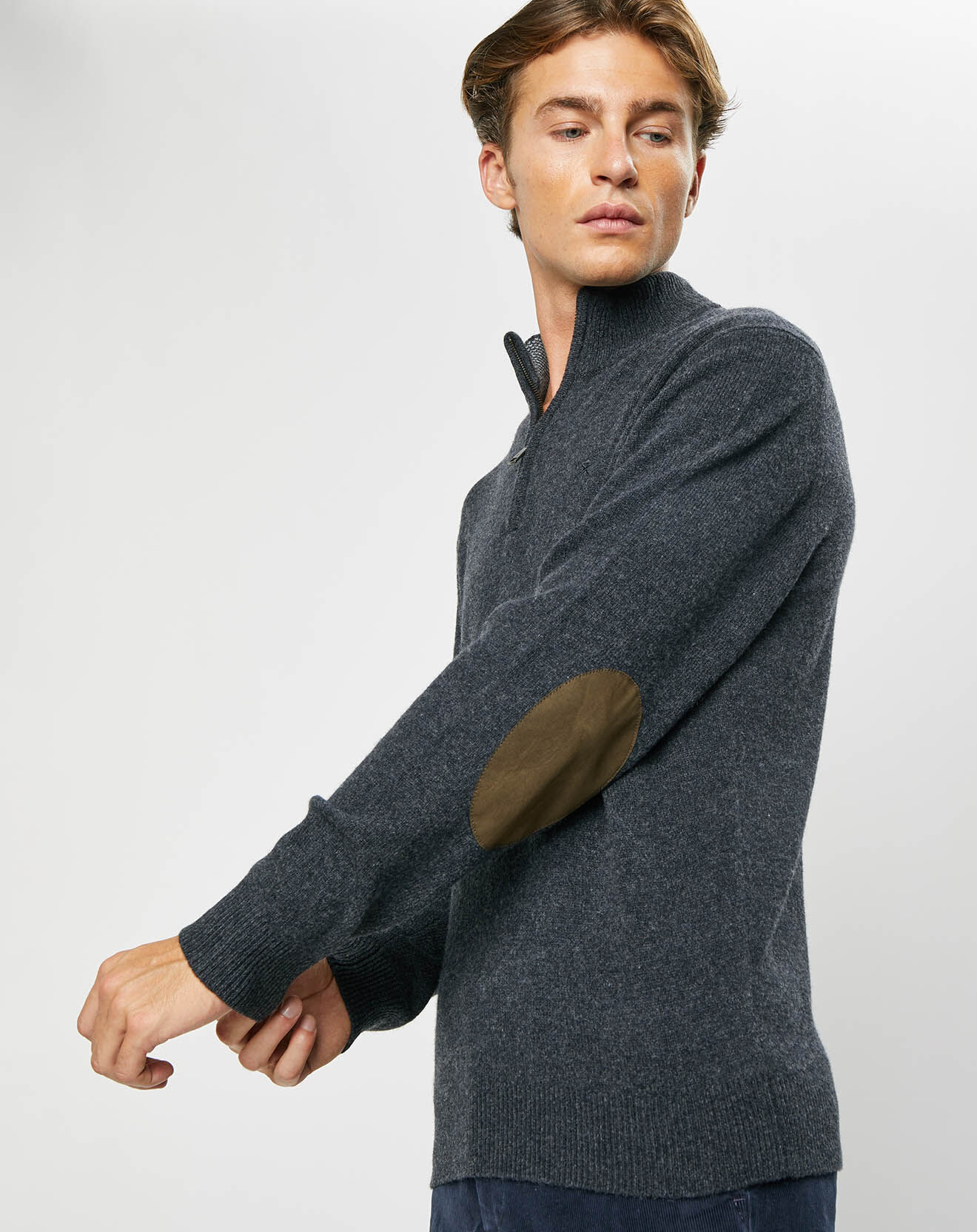 Hackett London Pull 100% Laine d'agneau zippé gris foncé