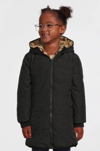 anytime - Gewatteerde Reversible Jas - Panter/Zwart - Midi Lengte