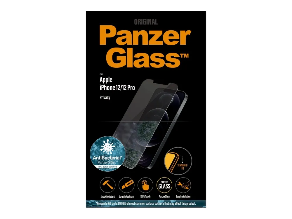 PanzerGlass™ | Privacy Edition - Skærmbeskyttelse til mobiltelefon - Standard-fit - Krystalklar | Apple iPhone 12/12 Pro
