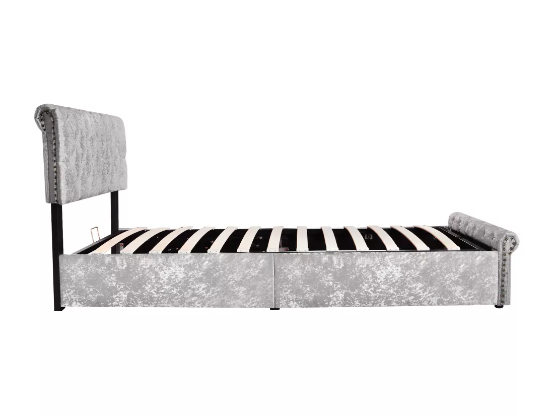 Lit coffre 90 x 200 cm en velours avec sommier à lattes tête de lit réglable style scandinave gris