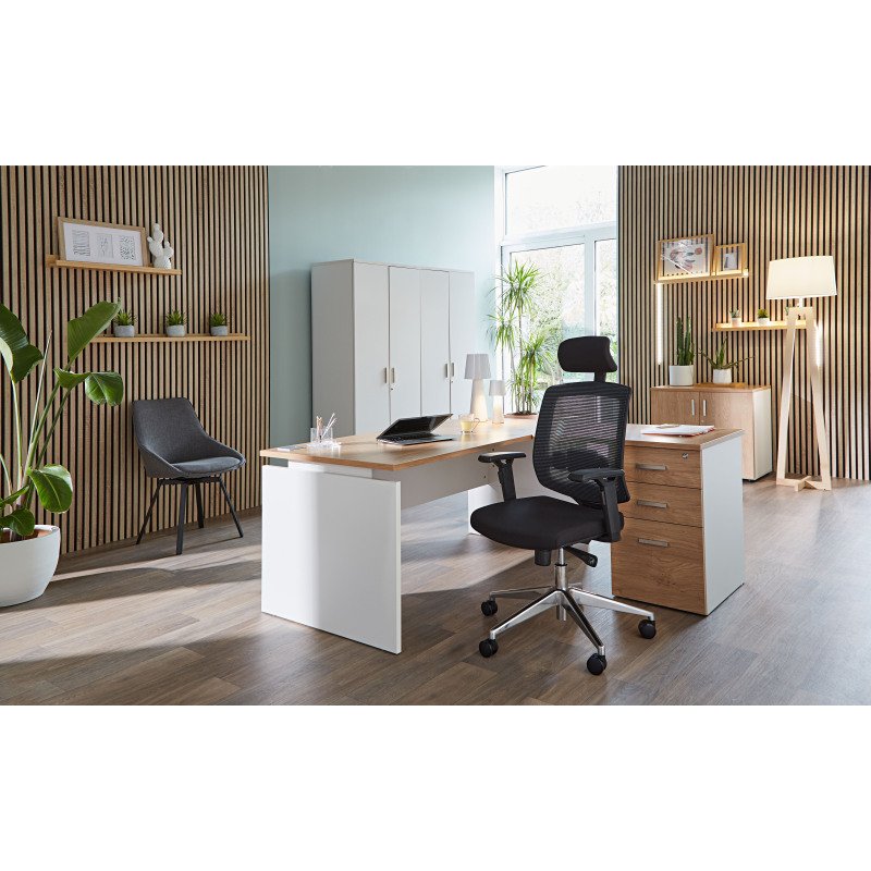 Chaise de bureau IZY tissu et maille - avec accoudoirs, appui-tête et soutien lombaire - Mécanisme Synchrone - Pieds aluminium