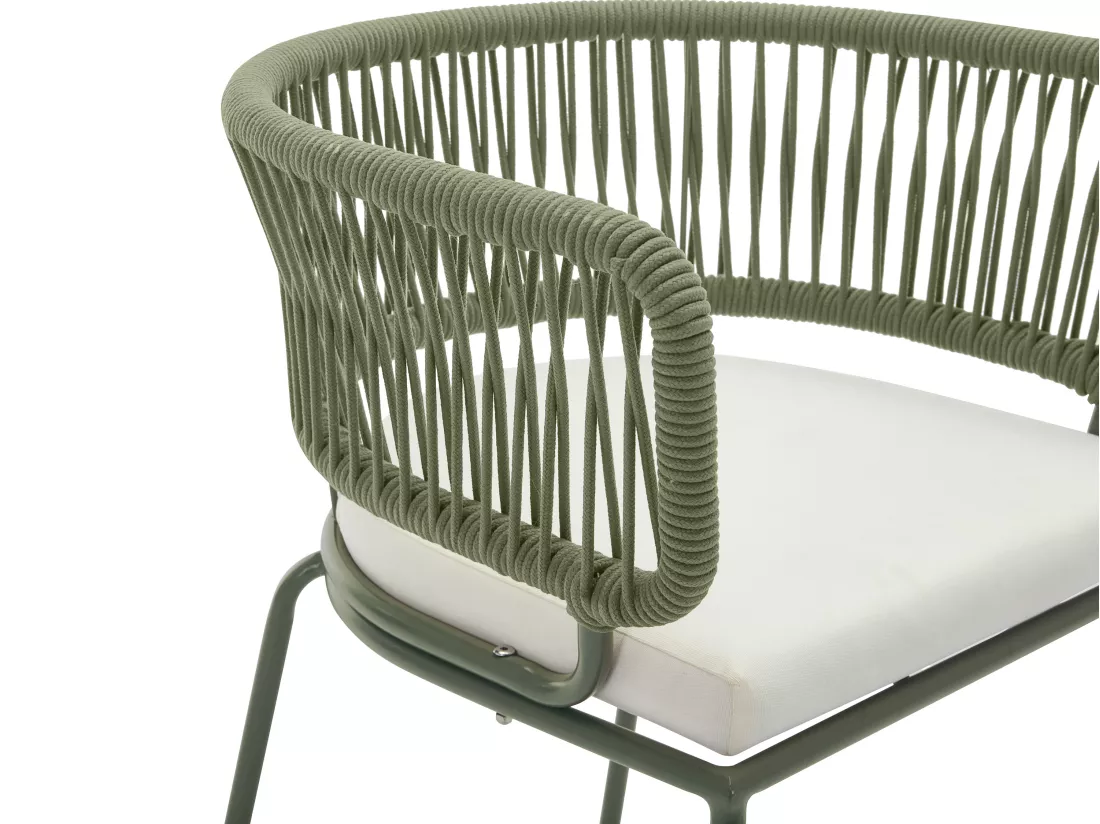 Lot de 2 fauteuils de jardin en métal et corde - Kaki avec coussin beige - PISTO de MYLIA