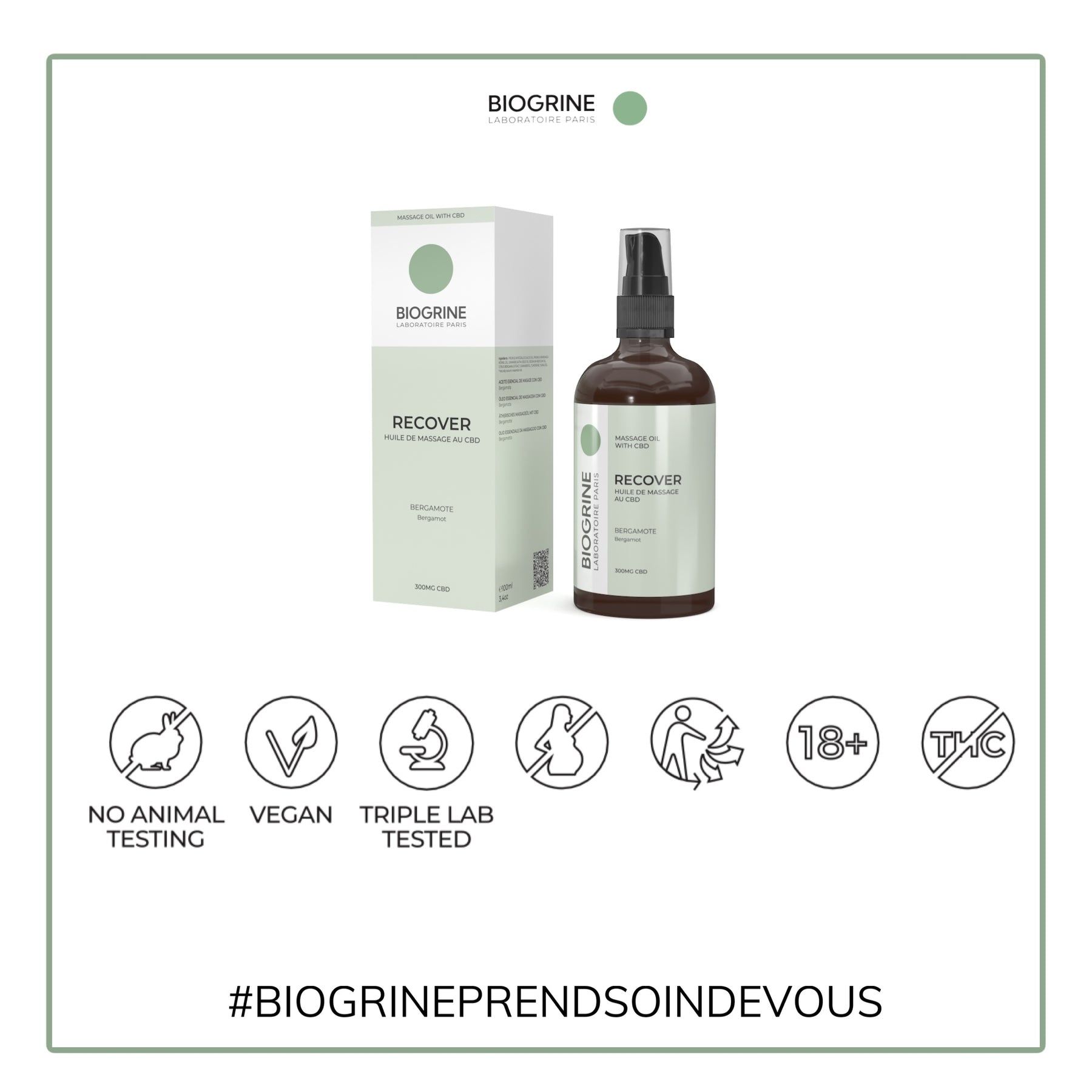 BIOGRINE „RECOVER“  CBD-MASSAGEÖL BERGAMOTTE
