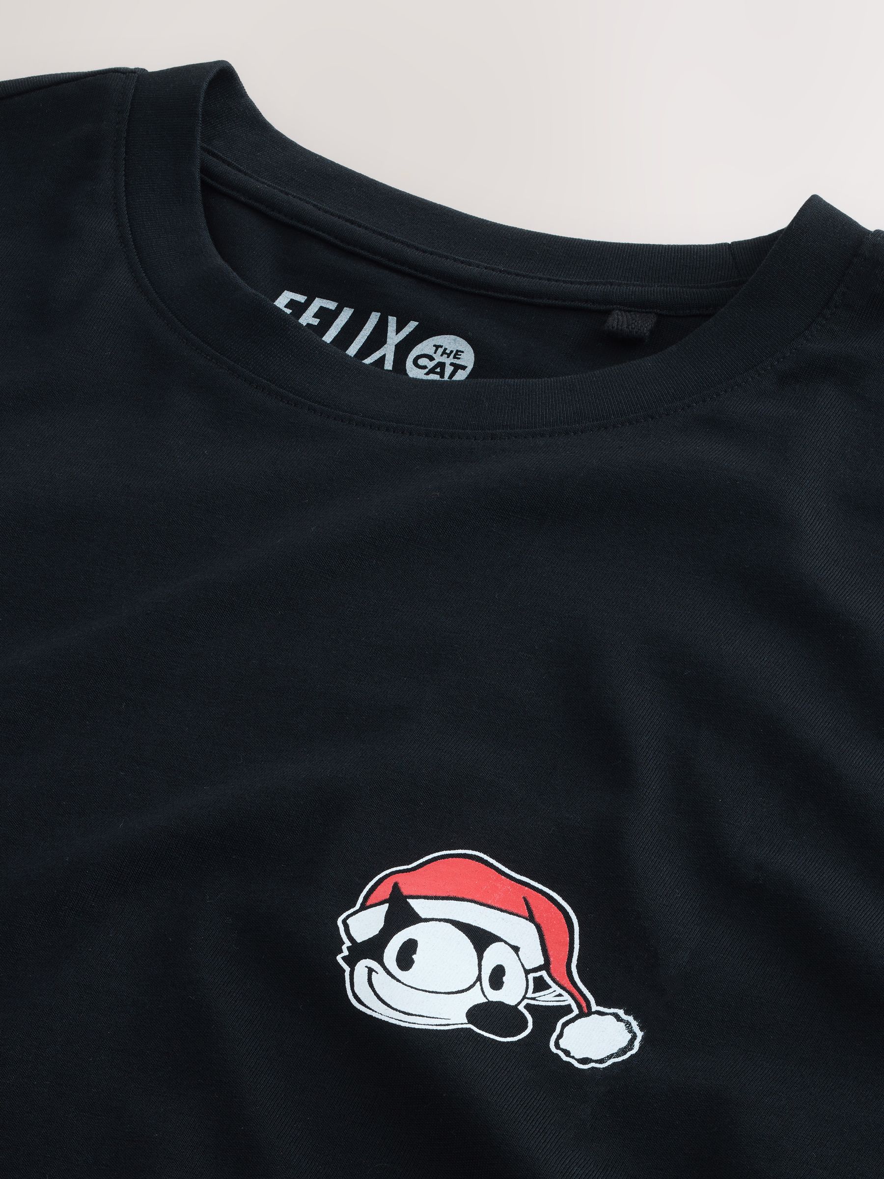Zwarte Felix de Kat - Relaxed fit - Kerstmis T-shirt met grafische print