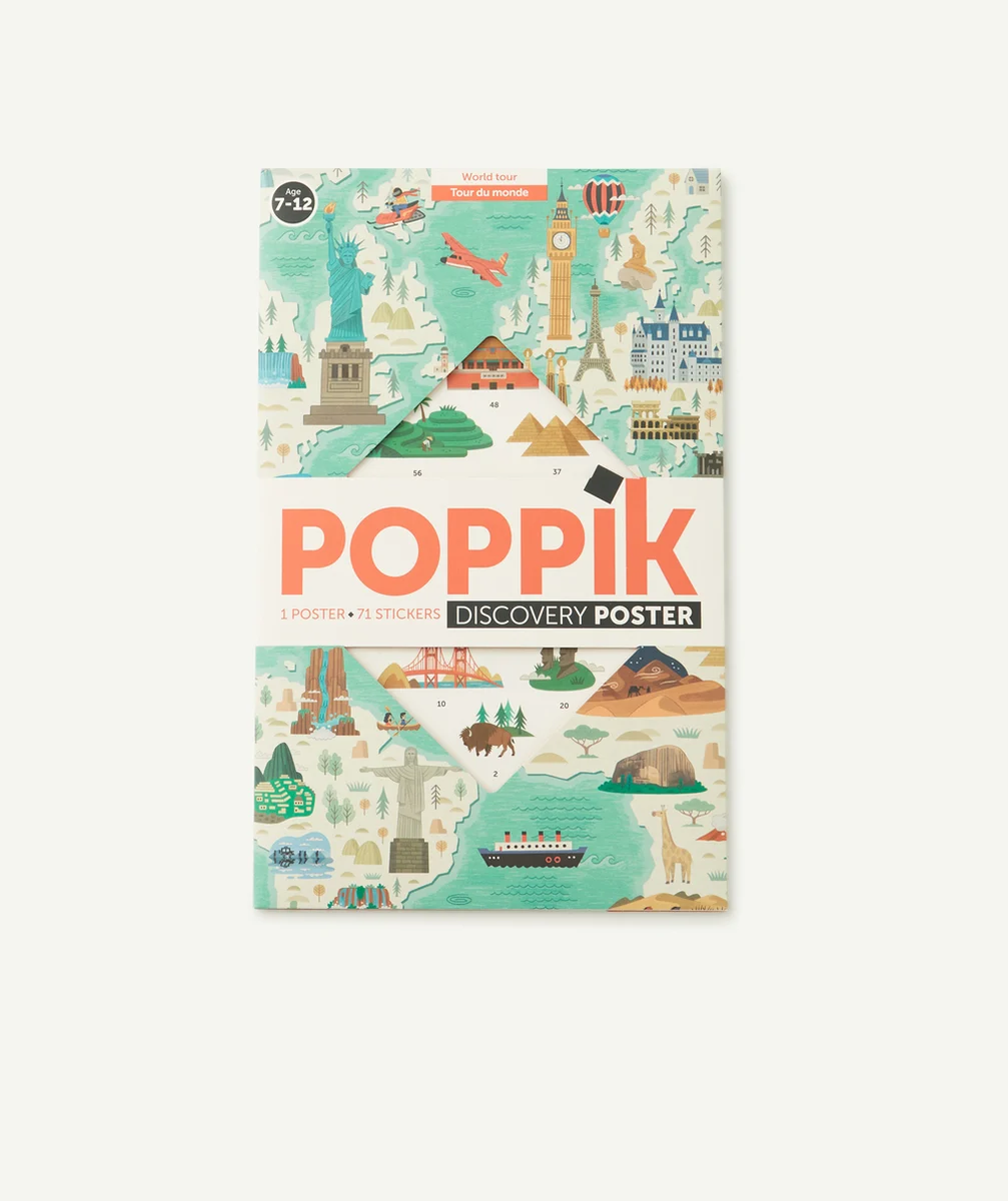 POPPIKPOSTER AVEC STICKERS SUR LE TOUR DU MONDE 7-12 ANS