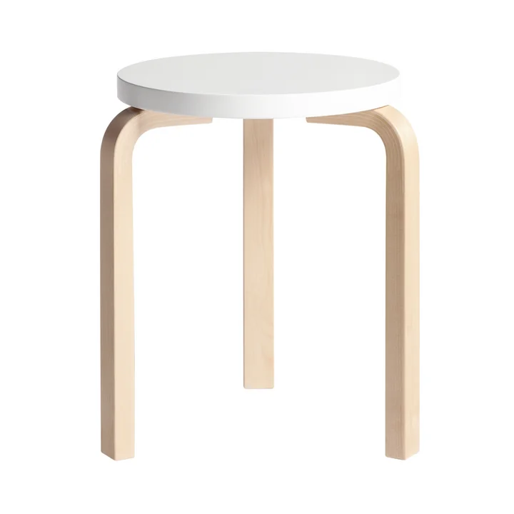 Artek - 60 Hocker, weiss lackiert/ Birke natur