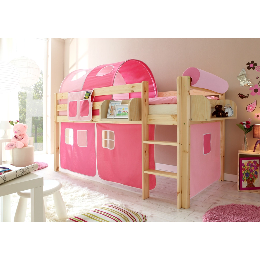 TICAA Hochbett Malte Kiefer Natur Classic Rosa-Pink