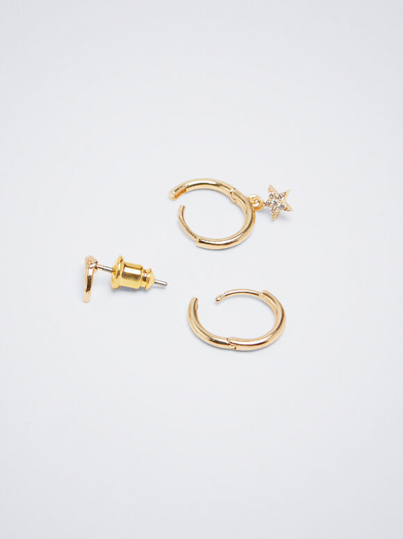 Conjunto de brincos com pingentes e zircônias cúbicas - Dourado