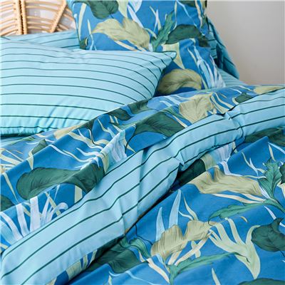 Linge de lit percale feuillage tropical