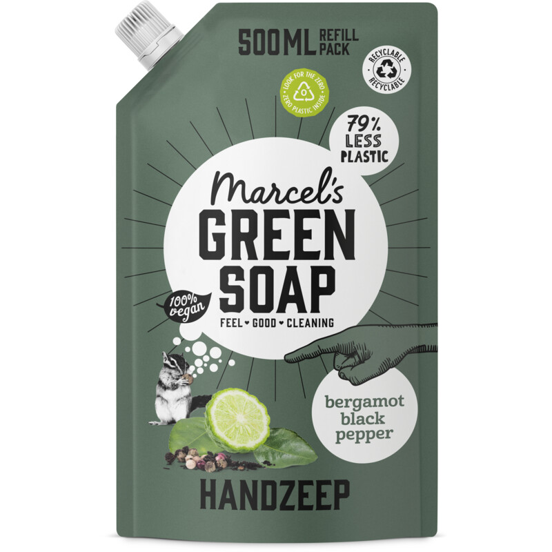 Marcel's Green Soap Handzeep bergamot black pepper refill