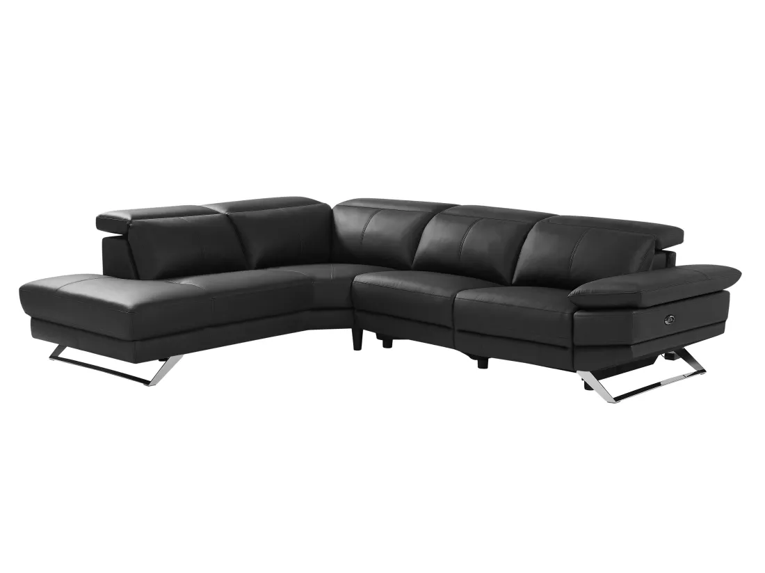 Canapé d'angle gauche relax électrique en cuir de vachette noir PUNO II